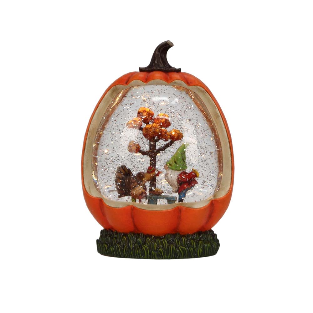 Harvest-Pumpkin-Snow-Globe-with-Gnome-and-Turkey Harvest Pumpkin Snow Globe with Gnome and Turkey