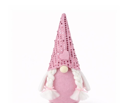 Pink Glitter Braided Valentine Plush Gnome