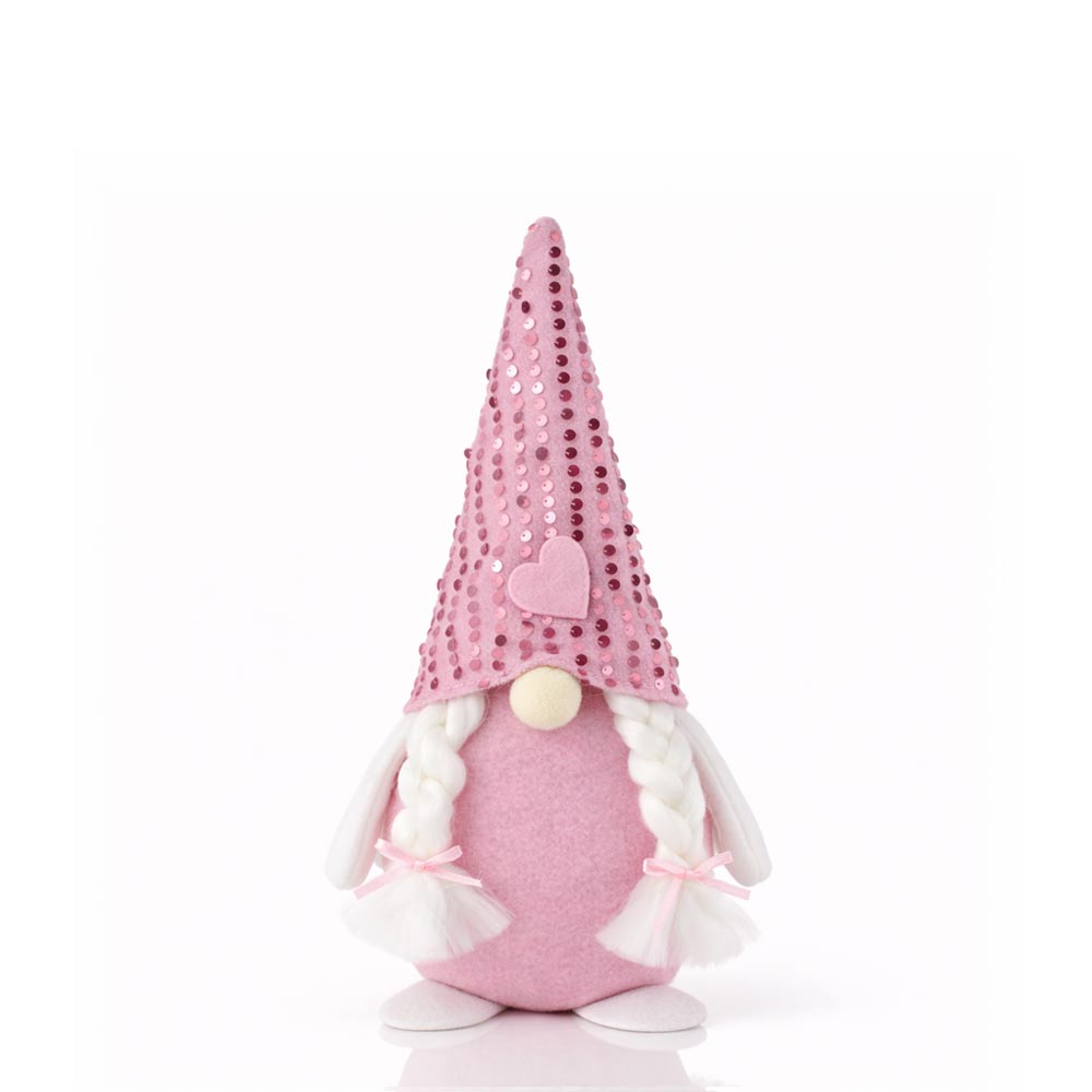 Pink Glitter Braided Valentine Plush Gnome