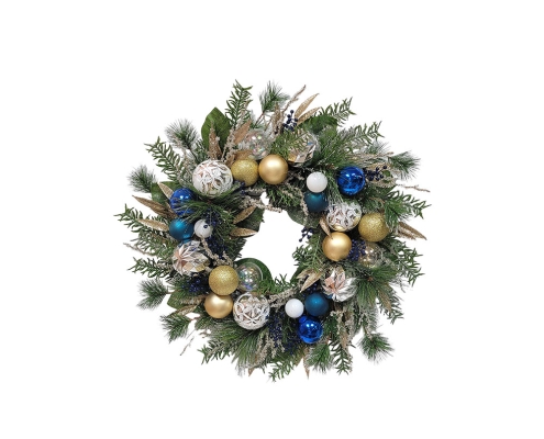 Blue Gold Christmas Wreath
