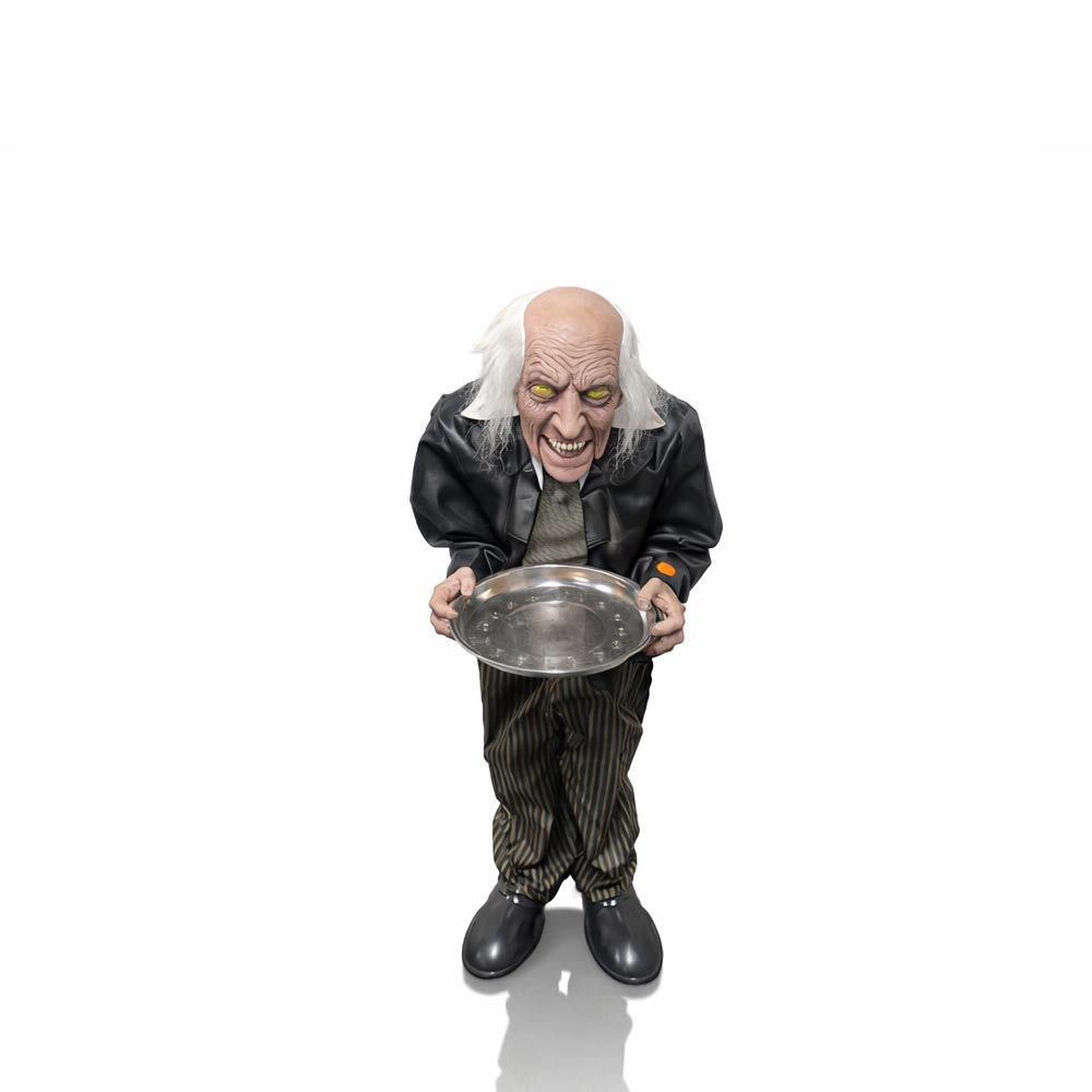 Animated Creepy Butler Serving Tray Halloween Prop