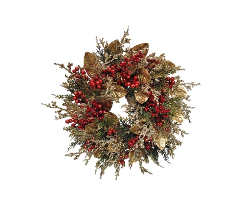 Gold Leaf and Red Berry Christmas Wreath
