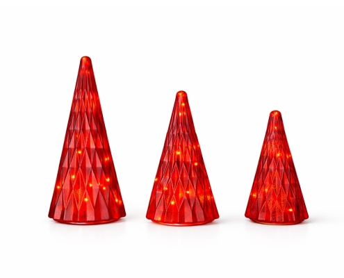 Illuminated Red Glass Christmas Tree Set