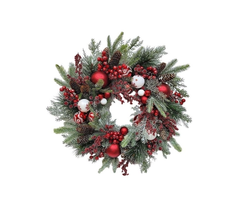 Red and White Ornament Christmas Wreath
