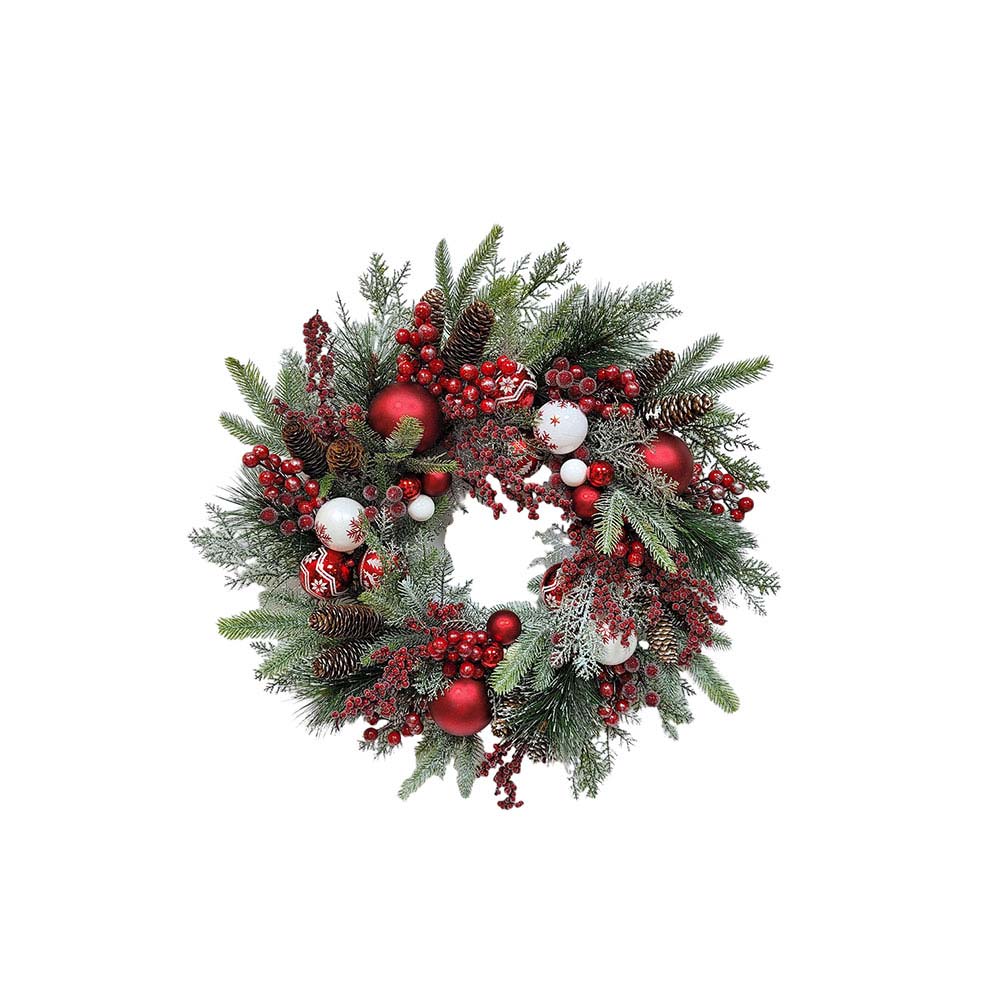 Red and White Ornament Christmas Wreath