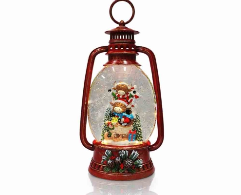 Calf on Sleigh Christmas Glitter Lantern