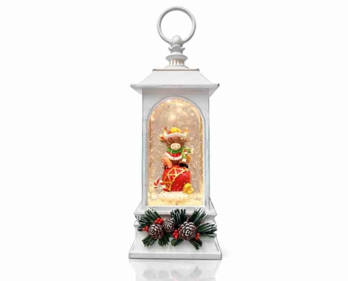 Vintage White LED Musical Christmas Lantern Water Globe