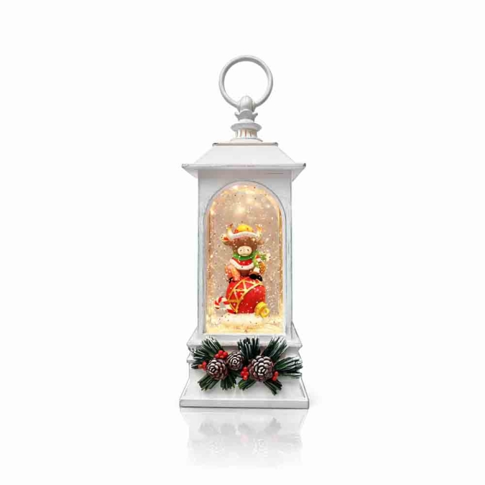 Vintage White LED Musical Christmas Lantern Water Globe