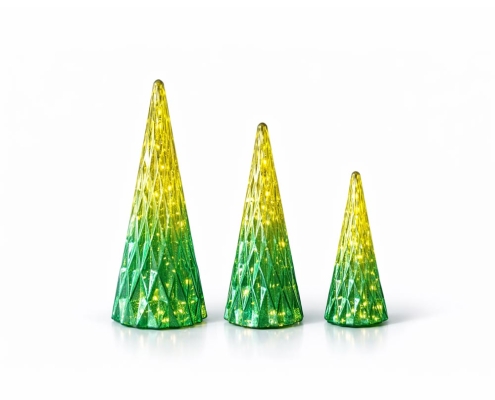 3-Piece Green Gradient Glass LED Christmas Tree Set
