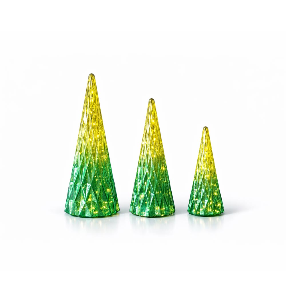 3-Piece Green Gradient Glass LED Christmas Tree Set