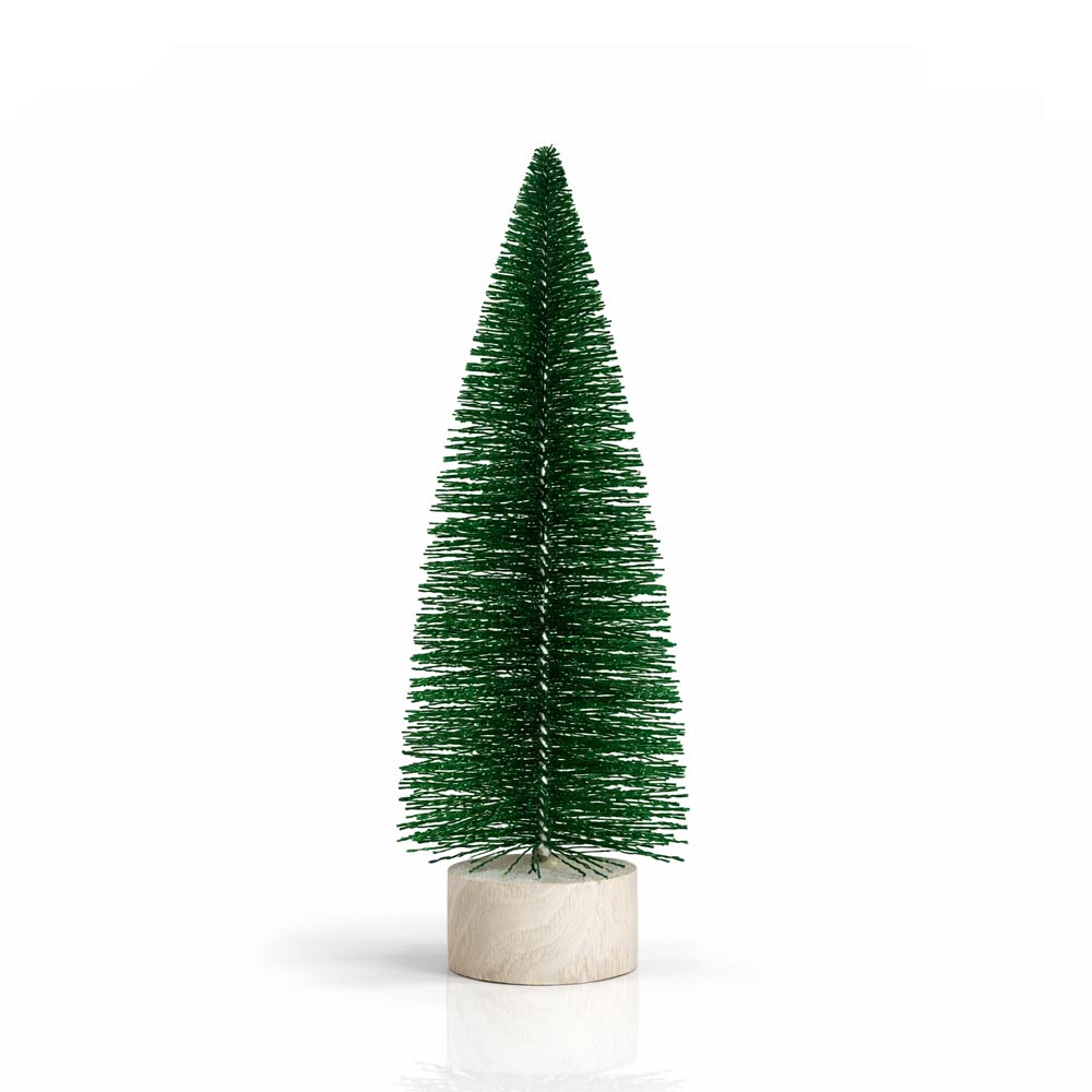 Artificial-Green-Bottle-Brush-Christmas-Tree-with-Wooden-Base