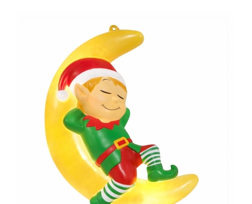 Blow Molded LED Elf on Moon Decoration