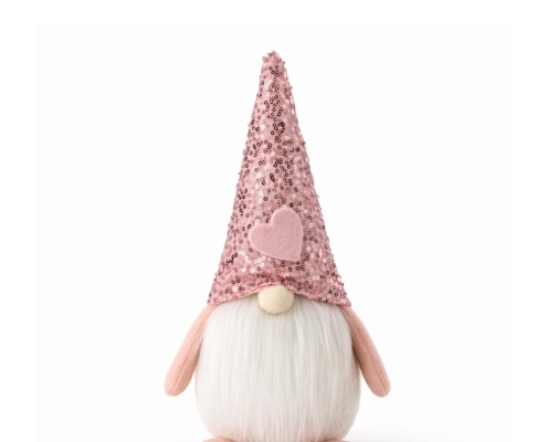 Pink Glitter Heart Plush Gnome