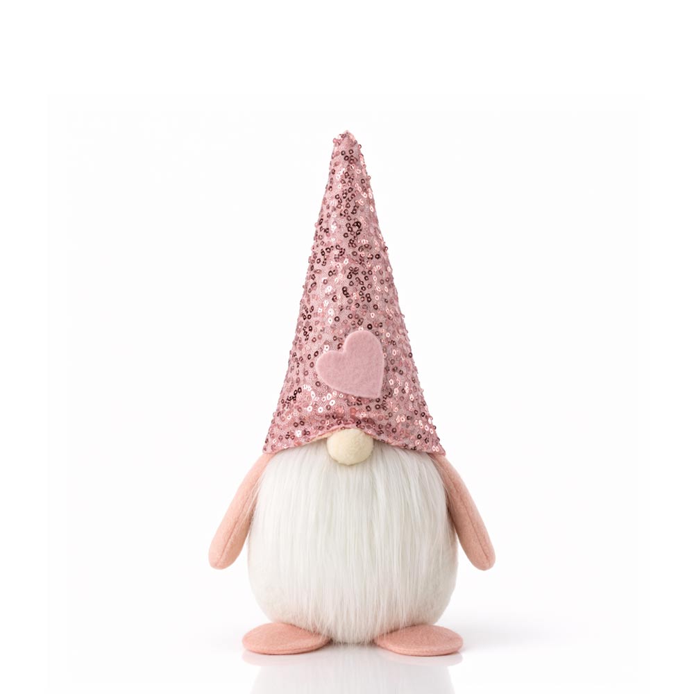 Pink Glitter Heart Plush Gnome
