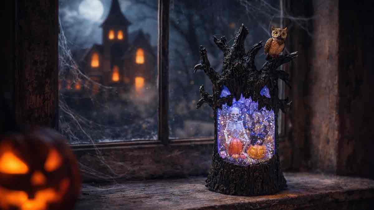 SYL Halloween Glitter Lantern with Light & Swirling Glitter Effect
