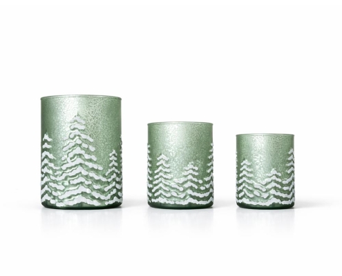 Snowy Pine Frosted Glass Candle Holders