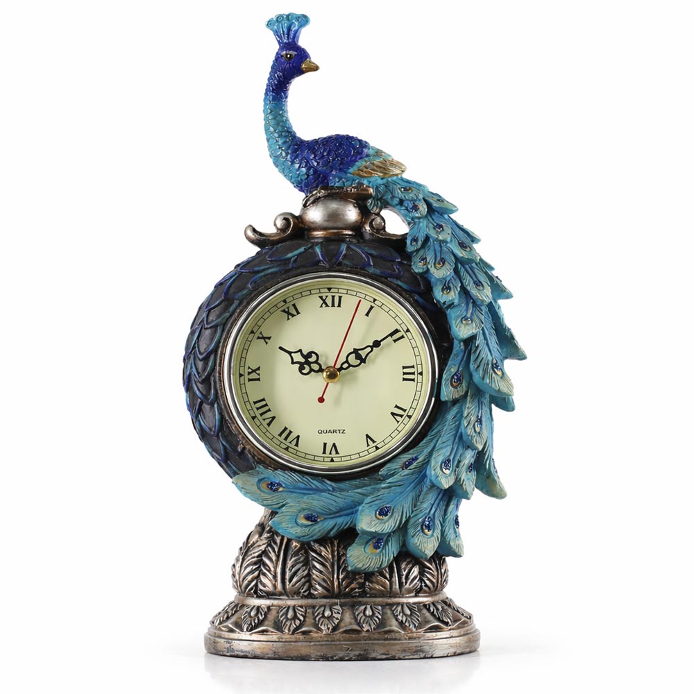 Vintage Resin Peacock Table Clock