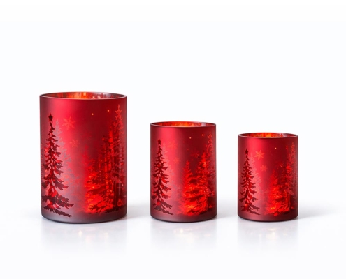 Winter Forest Red Glass Lantern Set