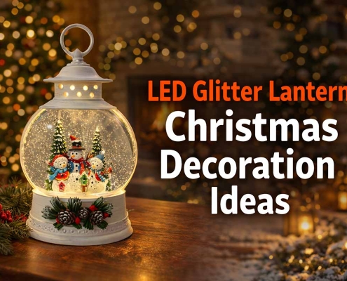 LED glitter lantern Christmas decoration with snowman scene