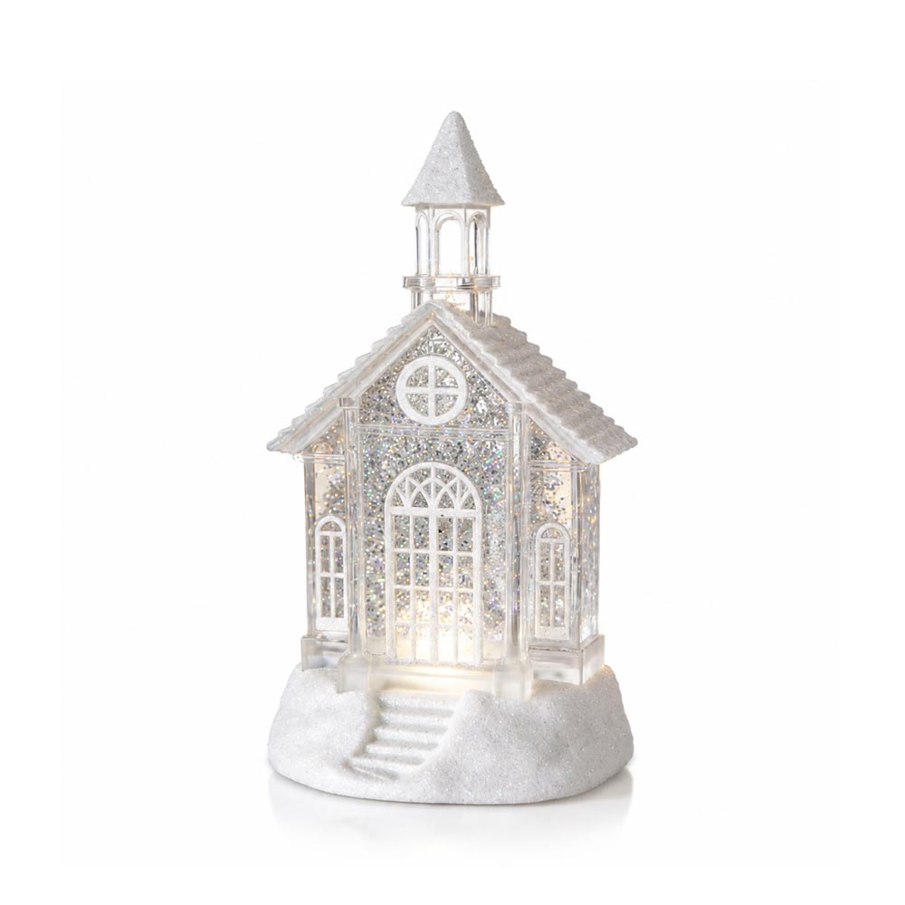 Glowing-Winter-Church-Snowglobe-glitter-lantern Glowing Winter Church Snow Scene Ornament