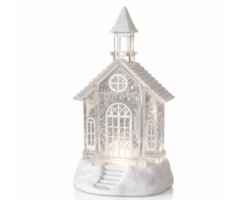 Glowing Winter Church Snow Scene Ornament