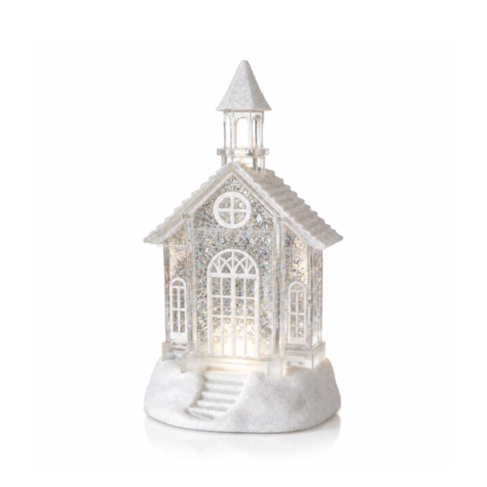 Glowing Winter Church Snow Scene Ornament