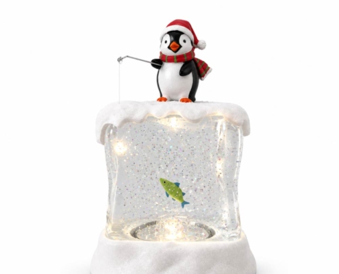 Penguin Fishing Winter Scene LED Snow Globe