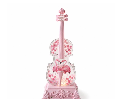 Pink Flamingo Violin LED Glitter Water Globe Decoration