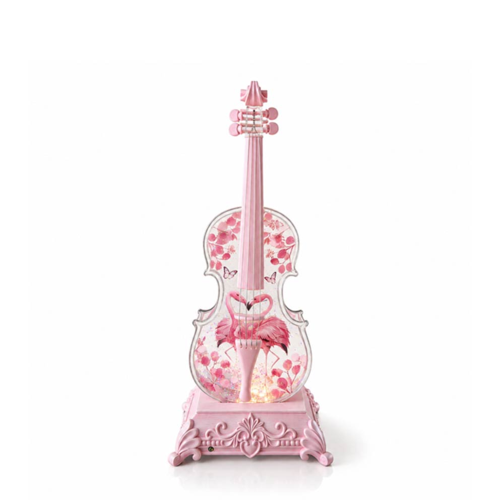 Pink Flamingo Violin LED Glitter Water Globe Decoration