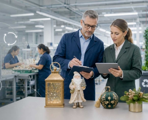 ISO 9001 and ISO 14001 quality and environmental management at a holiday decor factory