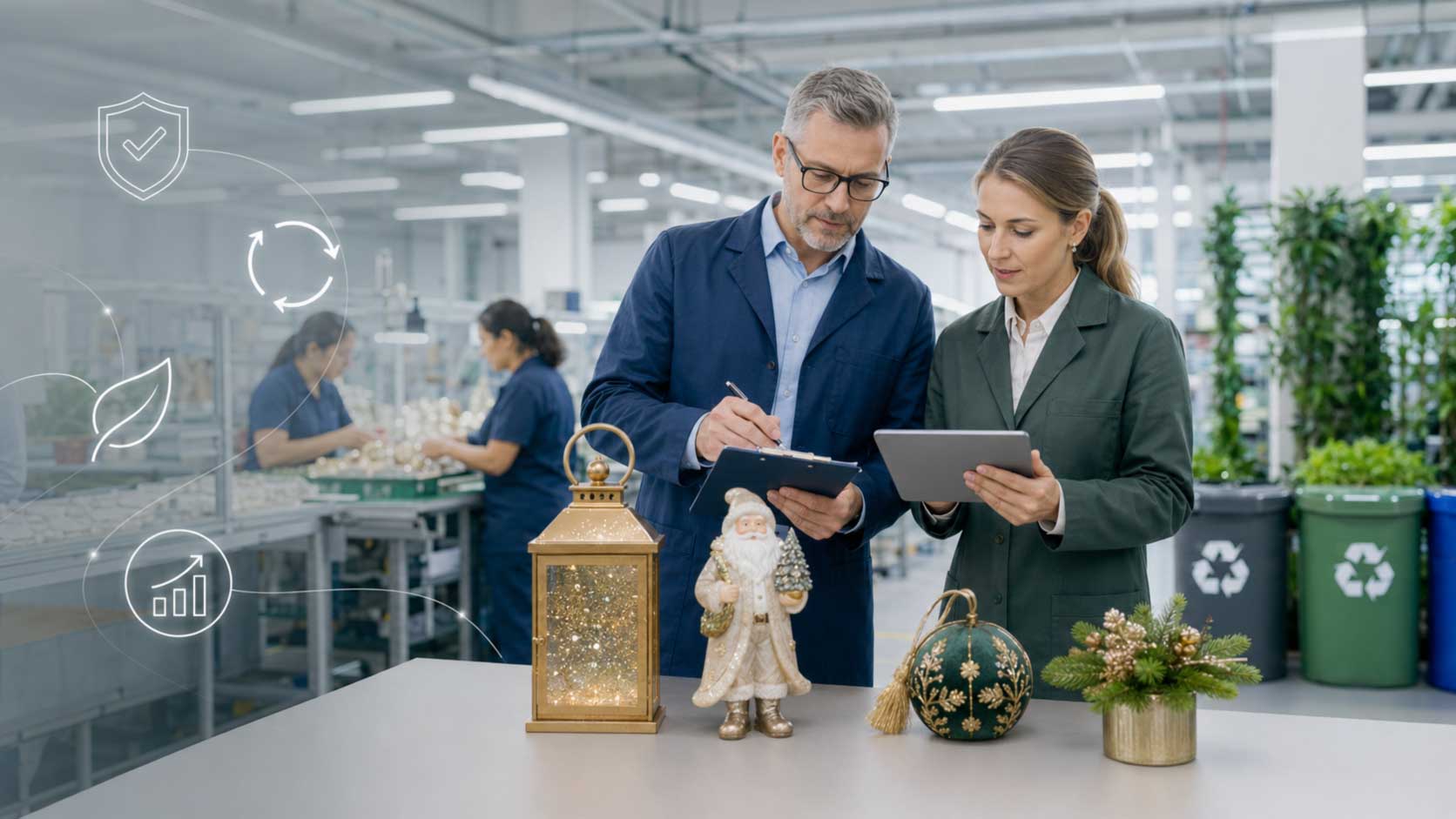 ISO 9001 and ISO 14001 quality and environmental management at a holiday decor factory