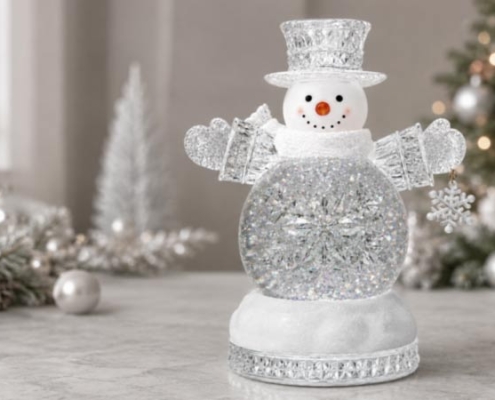 Christmas snowman water lantern in a modern seasonal decor display