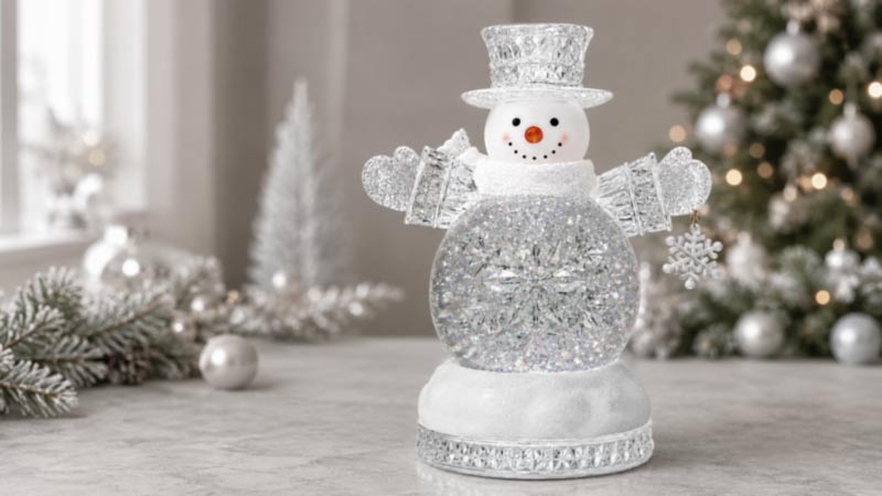 Christmas snowman water lantern in a modern seasonal decor display