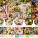 Garden party decoration ideas for 2027 featuring floral centerpieces, decorative vases, spring wreaths, cottagecore styling and outdoor lighting